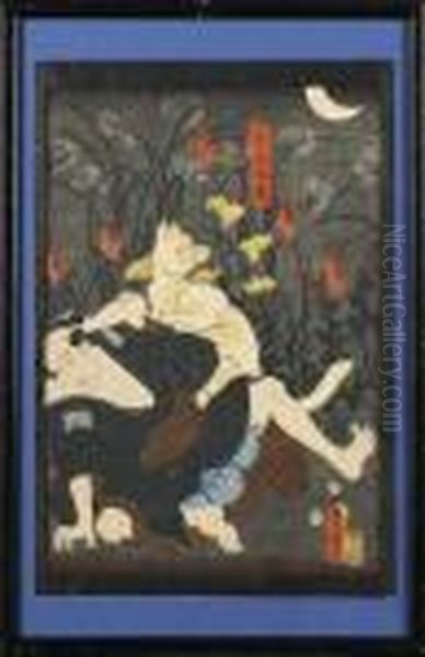 Homme Et Renard Oil Painting by Gototei Kunisada