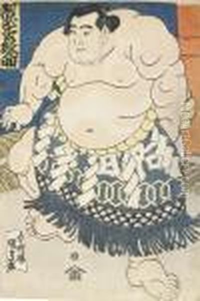 The Huge Stamping Figure Of The Sumo Wrestler Abumatsu Rokunosuke Oil Painting by Gototei Kunisada