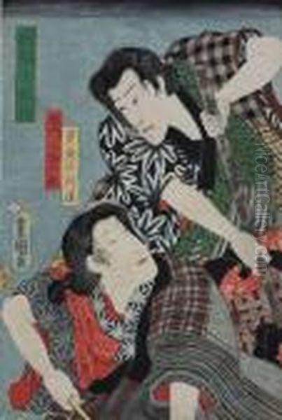 Aktorzy Teatru Kabuki Oil Painting by Gototei Kunisada