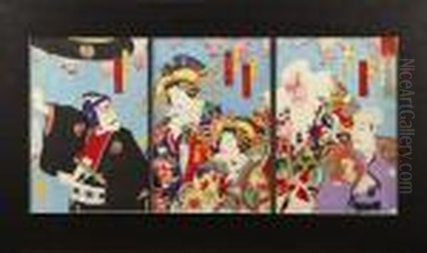 Samuraj Med Folje Oil Painting by Gototei Kunisada