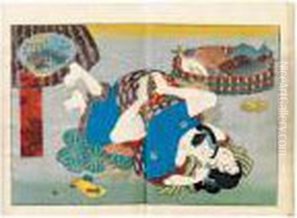 Shunga, Enshoku Shidanasame Onna Oil Painting by Gototei Kunisada