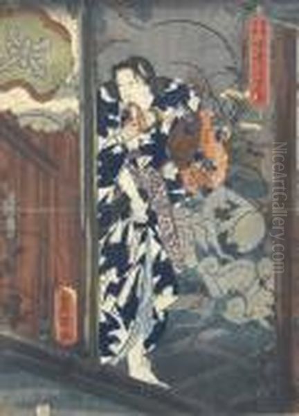 Kabuki-schauspieler Mit Sandalen Oil Painting by Gototei Kunisada