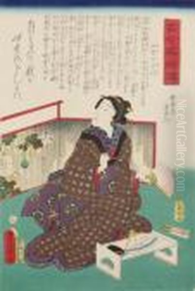 'kaga No Chiyo' De Dichteres Kaga No Chiyo Oil Painting by Gototei Kunisada
