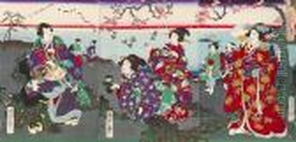 Various Scenes Oil Painting by Gototei Kunisada