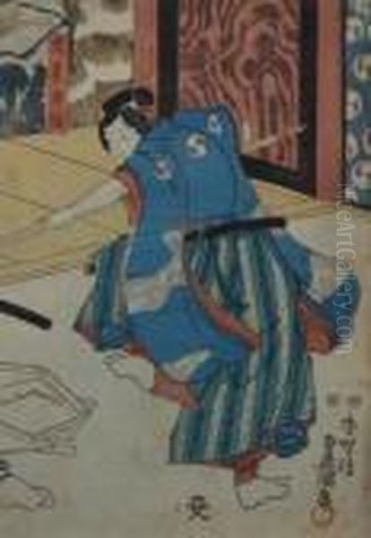 Acteur Dans Le Role D'oboshi Rikiya Oil Painting by Gototei Kunisada