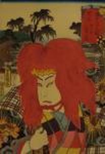 Portrait D'acteur Devant Mochizuki Oil Painting by Gototei Kunisada