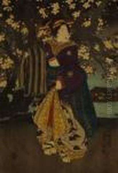 Sumida Yoru Sakura. Cerisiers Oil Painting by Gototei Kunisada