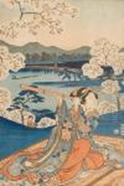 Attori Del Kabuki Nei Ruoli Di Samurai Oil Painting by Gototei Kunisada