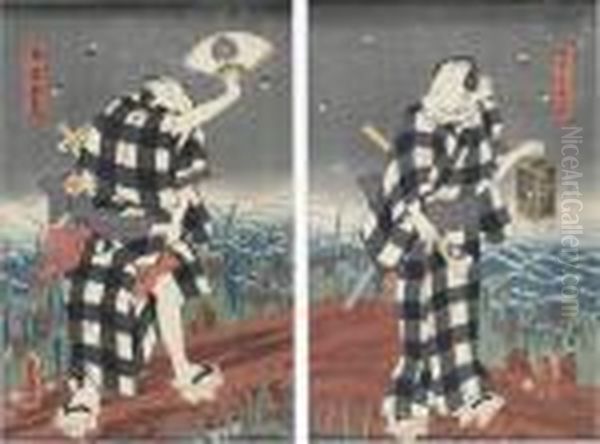Man Som Fangar Eldflugor Oil Painting by Gototei Kunisada
