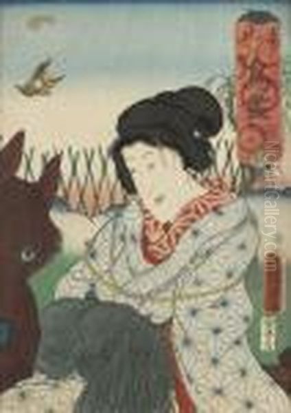 Ridande Kvinna Oil Painting by Gototei Kunisada