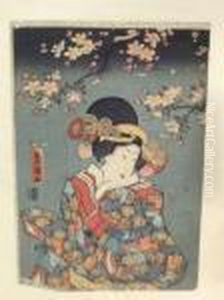 Portrait De Jeune Femme Oil Painting by Gototei Kunisada