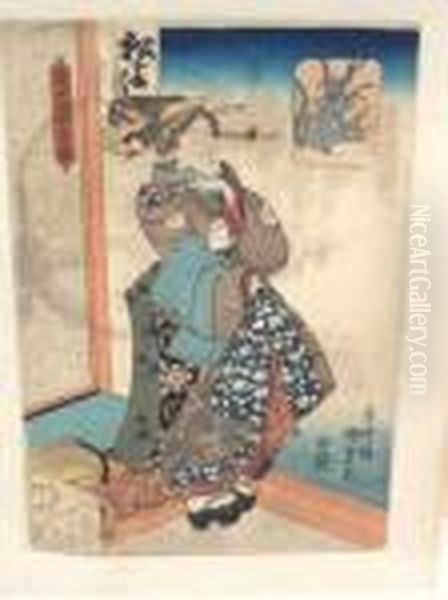 Portrait En Pied Oil Painting by Gototei Kunisada