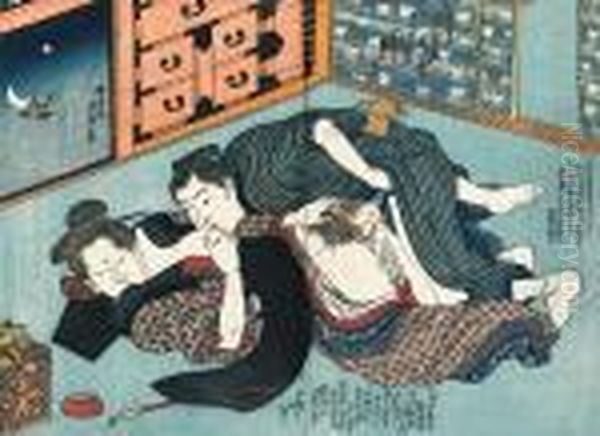 Umegonomi Neya No Utsuriga Oil Painting by Gototei Kunisada