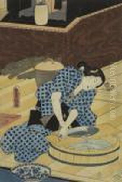 Drei Farbholzschnitte. Oil Painting by Gototei Kunisada