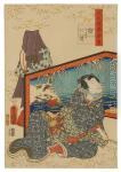 Depicting A Man Seated Before A Mandarin Oil Painting by Gototei Kunisada