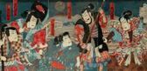 Kabuki Actors Oil Painting by Gototei Kunisada