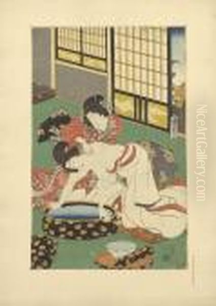 Funf Farbholzschnitte Oil Painting by Gototei Kunisada