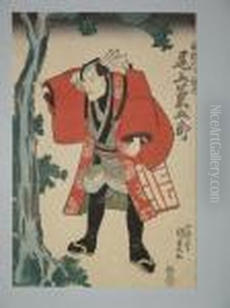 Un Acteur Debout Se Tient A Un Arbre Oil Painting by Gototei Kunisada