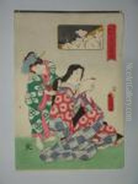 Une Femme Assise Se Fait Peigner Oil Painting by Gototei Kunisada
