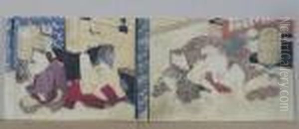 Kurtisane Und Klient Oil Painting by Gototei Kunisada