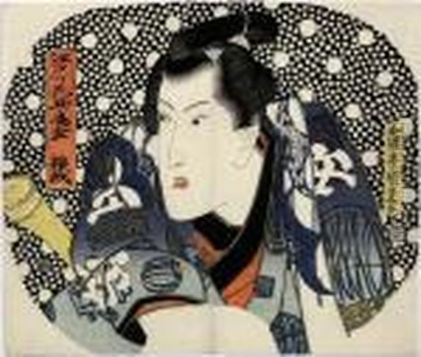 Baiga Depicted On A Fan Oil Painting by Gototei Kunisada