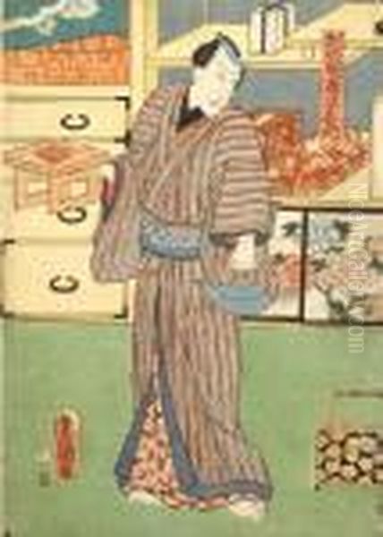Uomo Che Serve Il Te Oil Painting by Gototei Kunisada