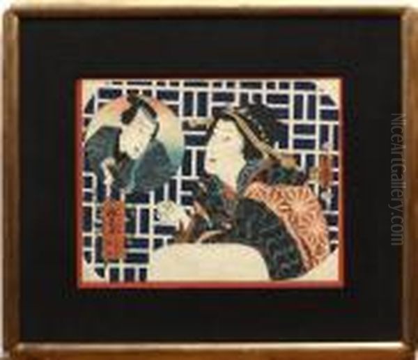 Depicting A Courtesan With A Sake Cup Oil Painting by Gototei Kunisada