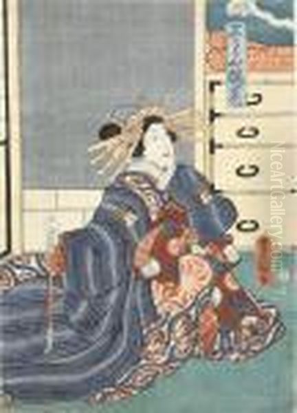 The First Of A Courtesan With A Sake Cup Oil Painting by Gototei Kunisada