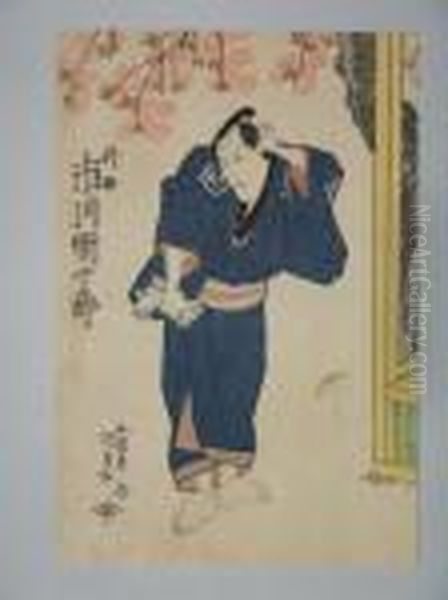 L'acteur Ichikawa Danjuro En Kimono Bleu Oil Painting by Gototei Kunisada