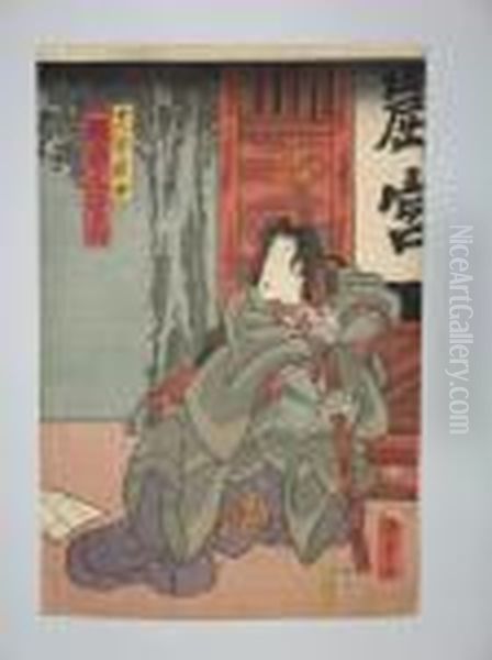 Scenes Du Theatre Kabuki Oil Painting by Gototei Kunisada