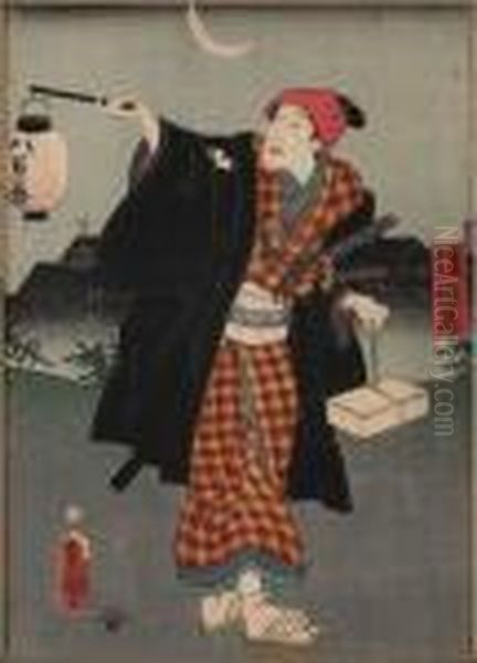 Samuraj Med Lanterna Oil Painting by Gototei Kunisada