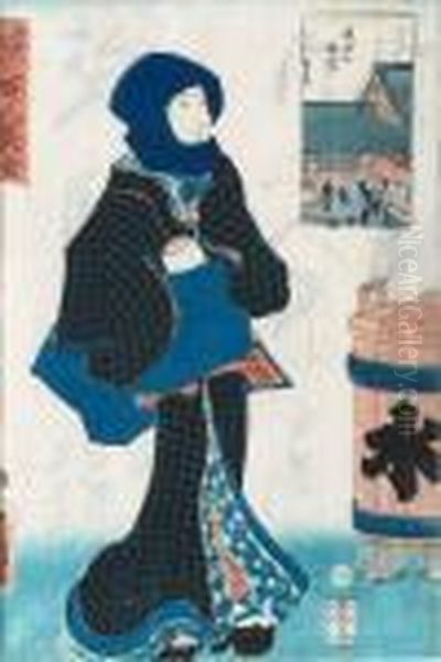 Kvinnoportratt Oil Painting by Gototei Kunisada