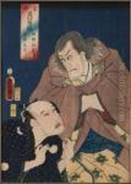 Skadespelarportratt Oil Painting by Gototei Kunisada