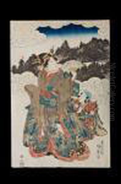 Zwei Oban Oil Painting by Gototei Kunisada