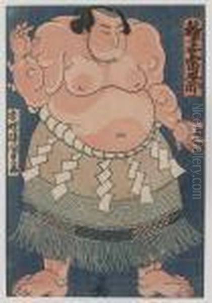 Sumobrottare Oil Painting by Gototei Kunisada