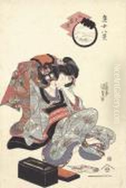 Two Beauties Oil Painting by Gototei Kunisada