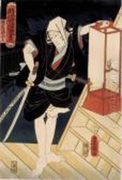 Schauspielder Mit Laterne Oil Painting by Gototei Kunisada