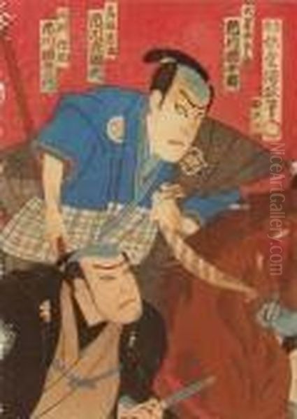 Kabuchi Actor Warriors Oil Painting by Gototei Kunisada
