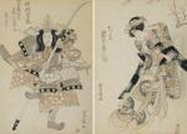 Two Actor Prints Oil Painting by Gototei Kunisada