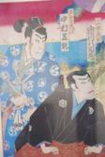 Actors As Samuraicoloured Oil Painting by Gototei Kunisada
