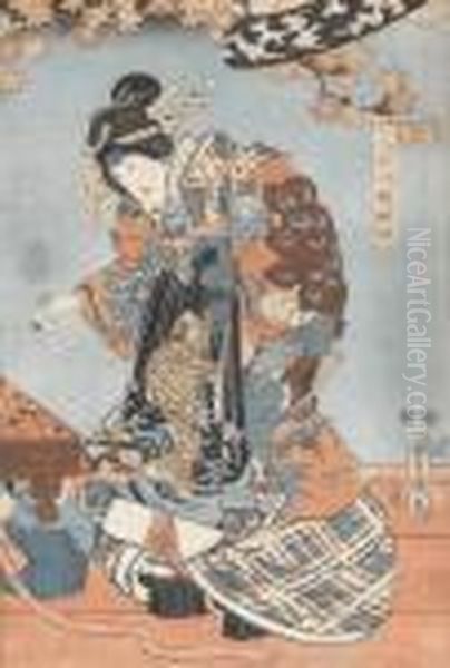 Kurtisane Beim Go-spiel. Oil Painting by Gototei Kunisada