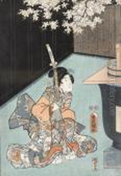 Dame Mit Schwert. Oil Painting by Gototei Kunisada