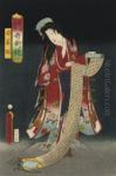 Three Deluxe Prints: The Tengu Mask, The Spider's Web, The Sea Slug, From The Series Oil Painting by Gototei Kunisada