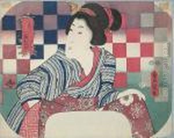 One Uchiwa-e Oil Painting by Gototei Kunisada