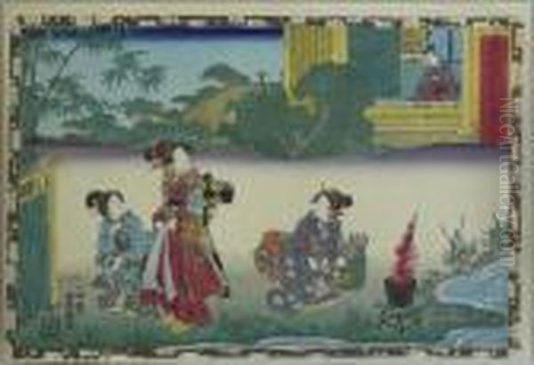 Prinz Genji Beobachtet Seine Hofdamen Im Garten. Japan Oil Painting by Gototei Kunisada
