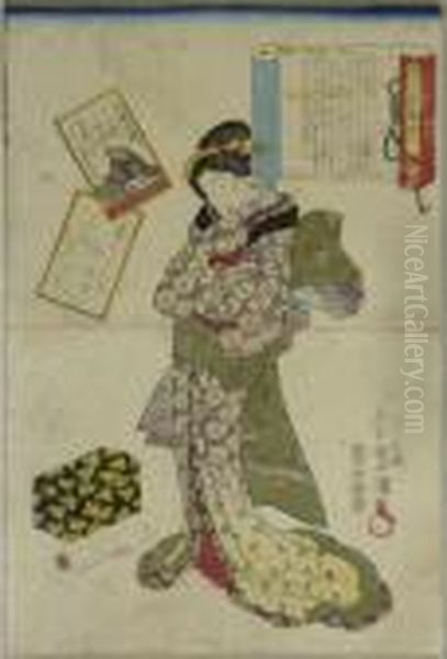 Kunisada, Utagawa . M?dchen Und Die 100 Dichter. Japan Oil Painting by Gototei Kunisada