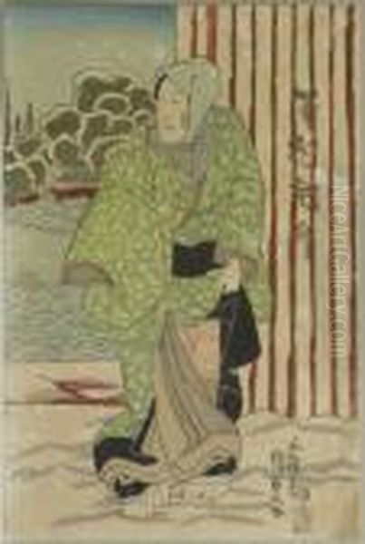 Kunisada, Utagawa . Sawamura Tosho Auf Einem Spaziergang Im Schnee. Japan Oil Painting by Gototei Kunisada