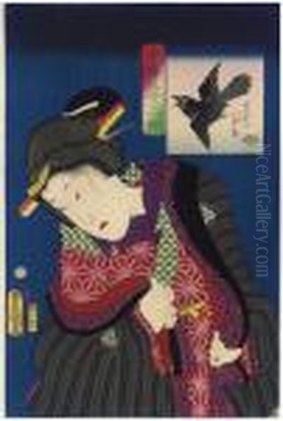 Wakare Ga Iya So Oil Painting by Gototei Kunisada