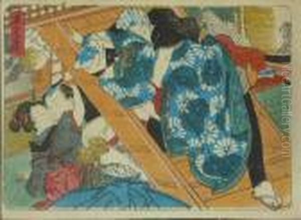 Kunisada, Utagawa Zugeschrieben. Zwei Liebespaare Im Gasthaus Toya, Japan, Um 1845 Oil Painting by Gototei Kunisada