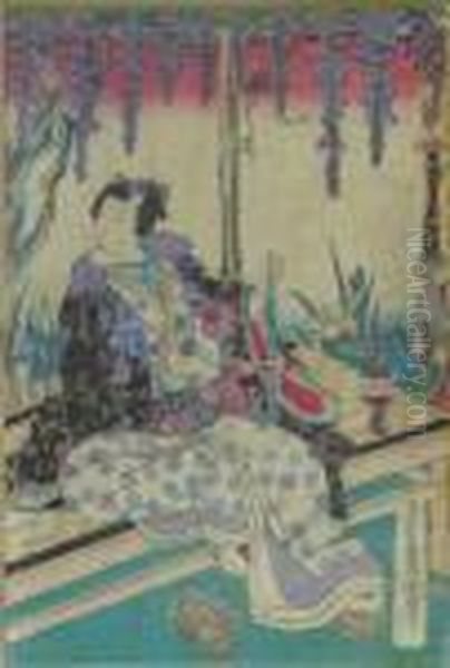 Kunisada, Utagawa. Prinz Genji Ruht In Einer Blauregen-laube, Japan Oil Painting by Gototei Kunisada